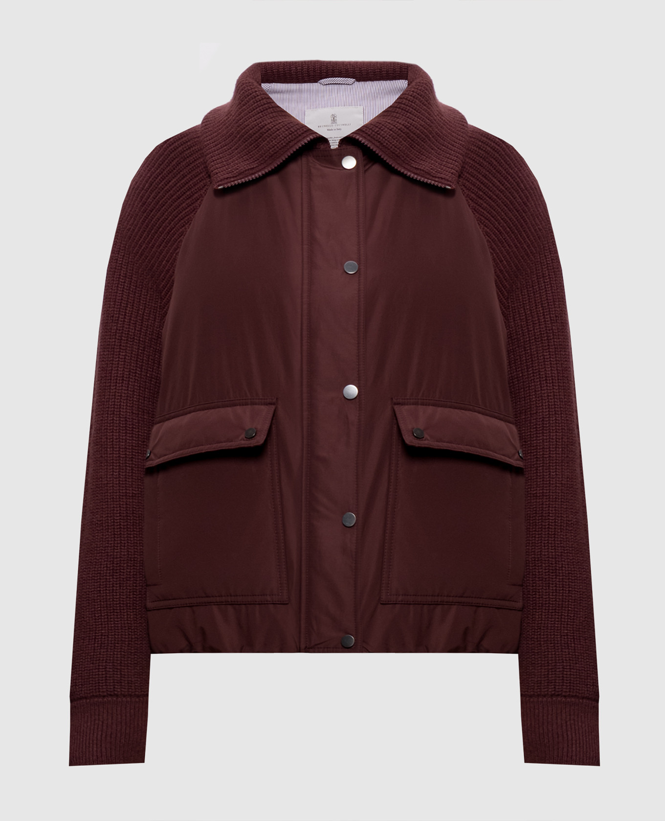 Burgundy down jacket with wool and cashmere