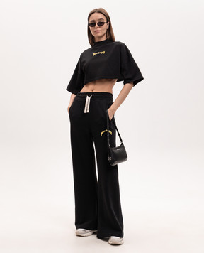Palm Angels Black cropped T-shirt with logo PWAA054S26JER003