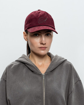 AUTRY Burgundy velour cap with monogram embroidery ACPU132E
