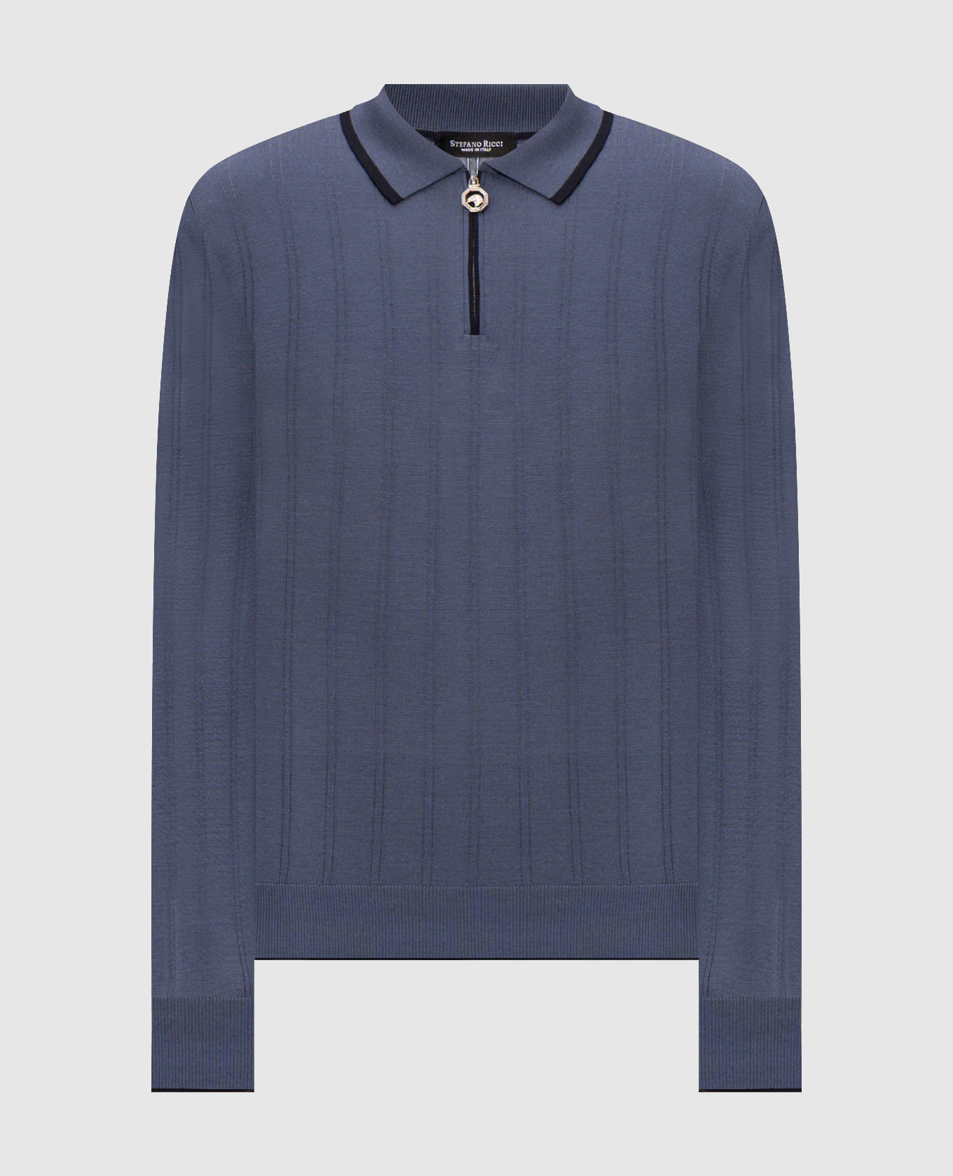 Blue wool polo shirt with embroidered logo