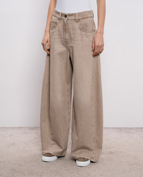 Brunello Cucinelli Beige palazzo pants with logo patch MA095P4059