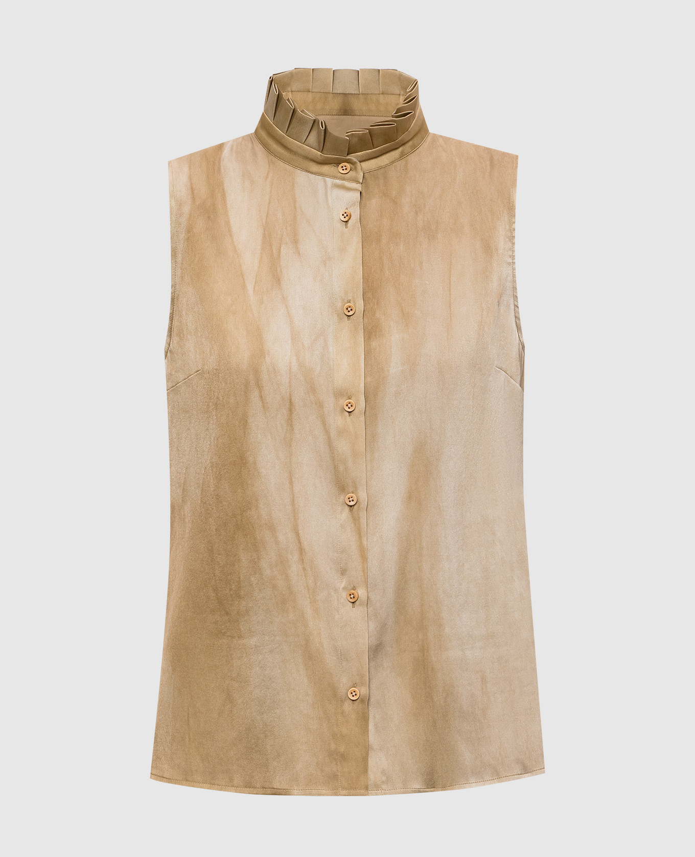 Brown sleeveless silk blouse