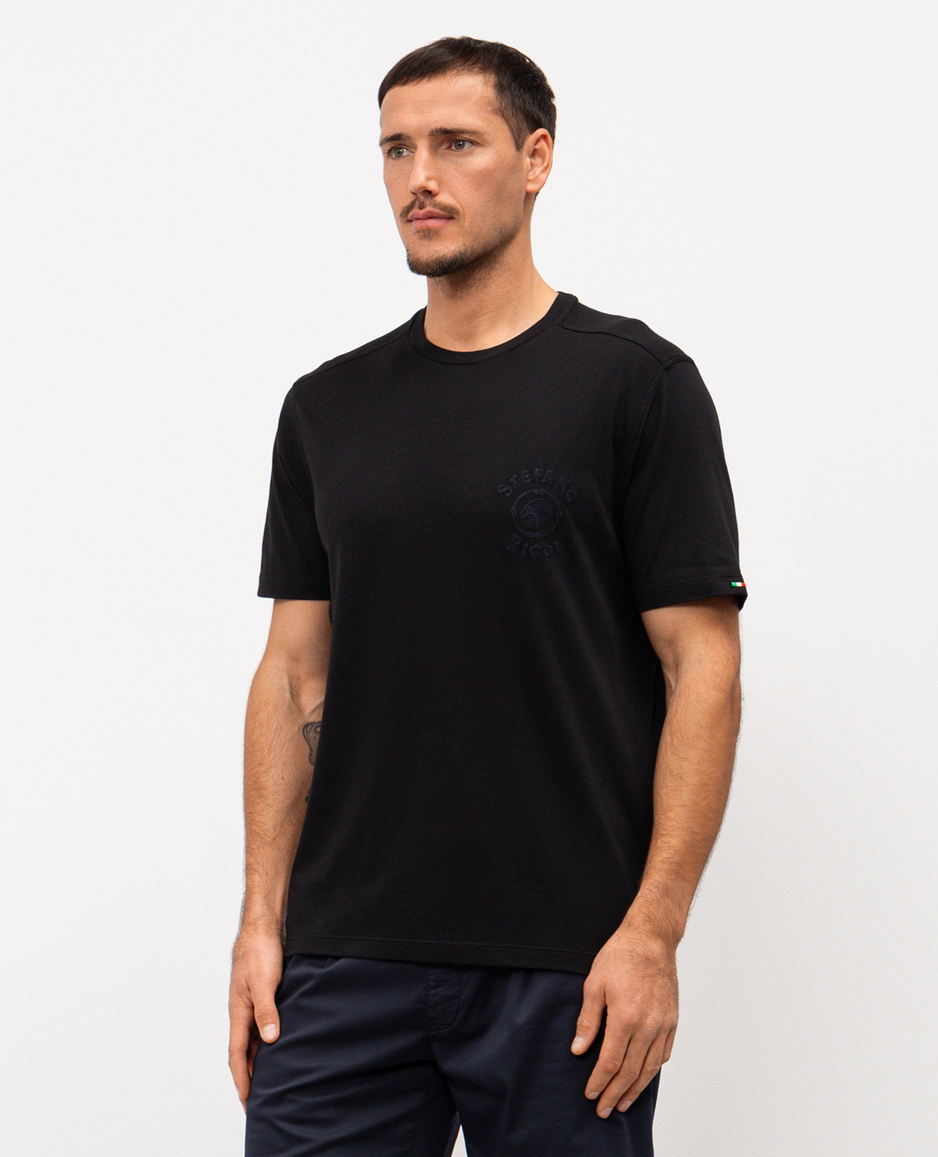

Black T-shirt with embroidered logo Stefano Ricci