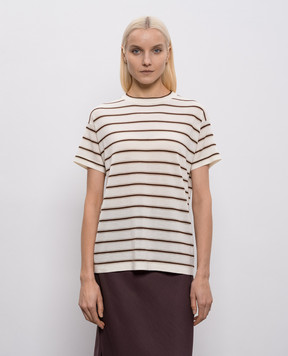 Brunello Cucinelli White striped wool and cashmere T-shirt M14854100