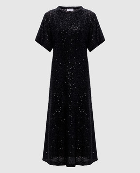 Brunello Cucinelli Black sequined linen, cashmere and silk midi dress MDJ560A90