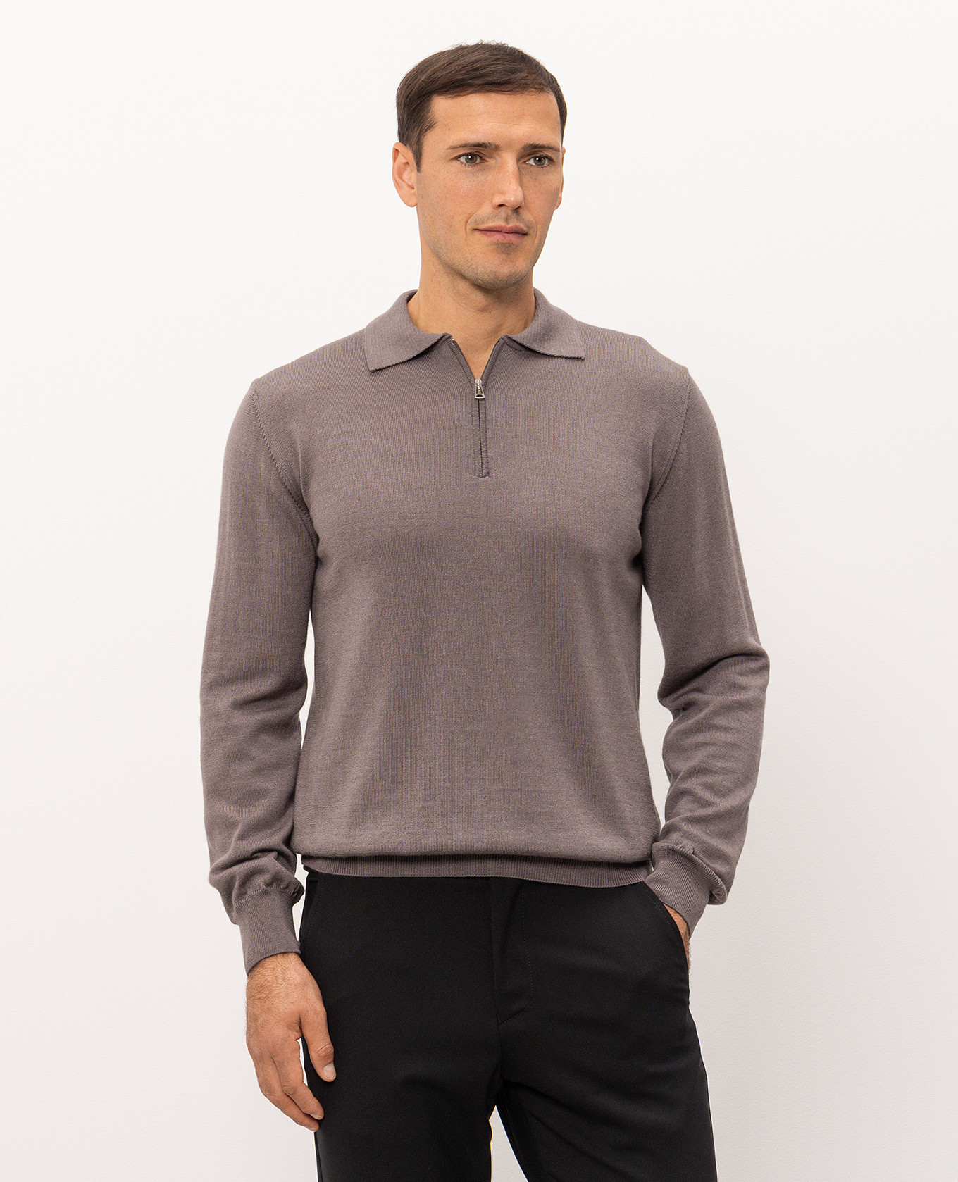 Brown wool, silk and cashmere polo shirt Cashmere&Whiskey 3