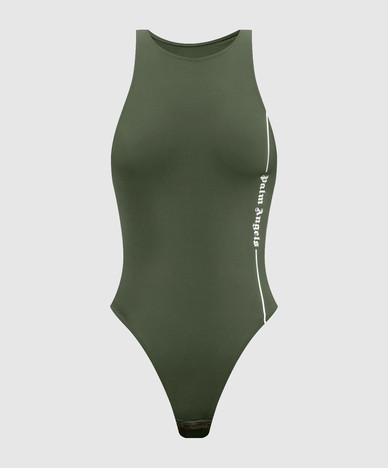 Khaki bodysuit with logo print