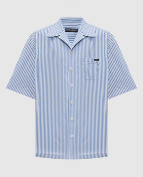 Dolce&Gabbana Blue striped shirt with short sleeves G5OL6TFR513