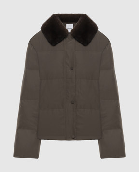 Yves Salomon Army Khaki down jacket with mink fur 27WFV03761DOTM