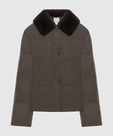 Khaki down jacket with mink fur