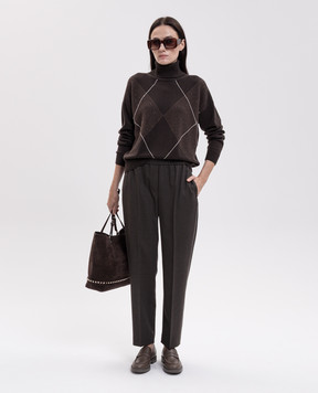 Peserico Brown wool, silk and cashmere sweater with monil chain S99537F12F9283