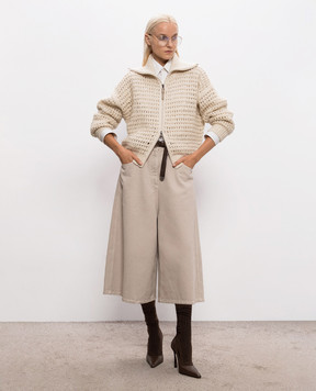 Brunello Cucinelli Beige openwork cardigan with sequins MGO378806
