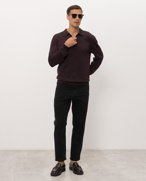 Bertolo Cashmere Purple silk and wool polo shirt with zipper 90263600258758