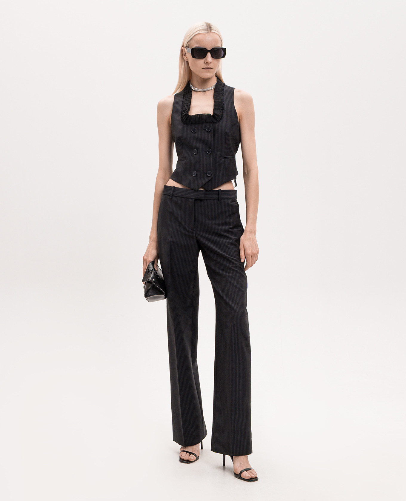 

Navy Bumster Pants with Striped Wool Alexander McQueen, Blue