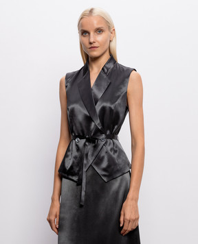 Peserico Gray double-breasted vest with monil chain A03047A01514