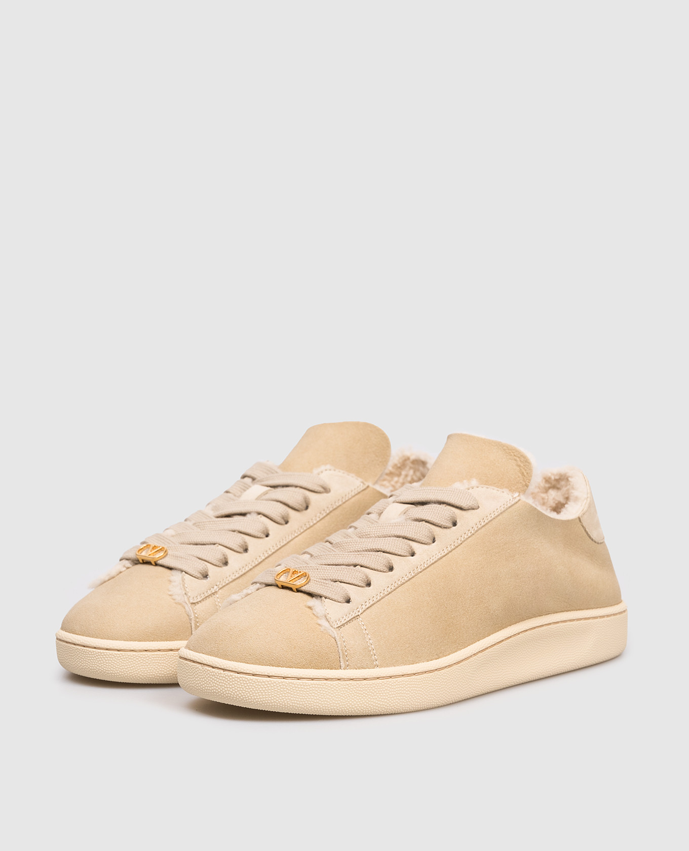 

Royco Khaki Suede Sneakers with Fur Valentino