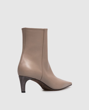 Brunello Cucinelli Beige leather ankle boots with monil chain MZSKC3356P