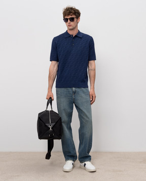 Fendi Blue polo shirt with woven pattern FZC162AUW0