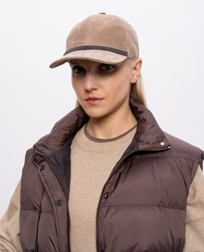 Brunello Cucinelli Beige suede cap with monil chain MCAP9F151