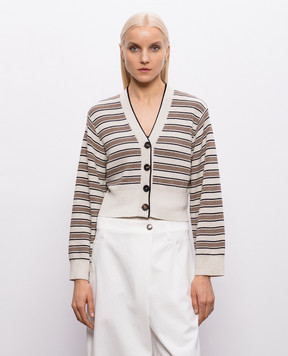 Brunello Cucinelli Beige striped cardigan with lurex MAZ263806P