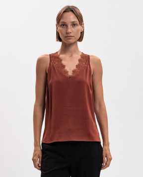 Twinset Brown top with lace 262TP2124