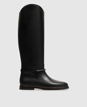 Brunello Cucinelli Black leather boots with monil chain MZMGC3316