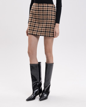 Twinset Brown tweed skirt with checked wool 262TT2351