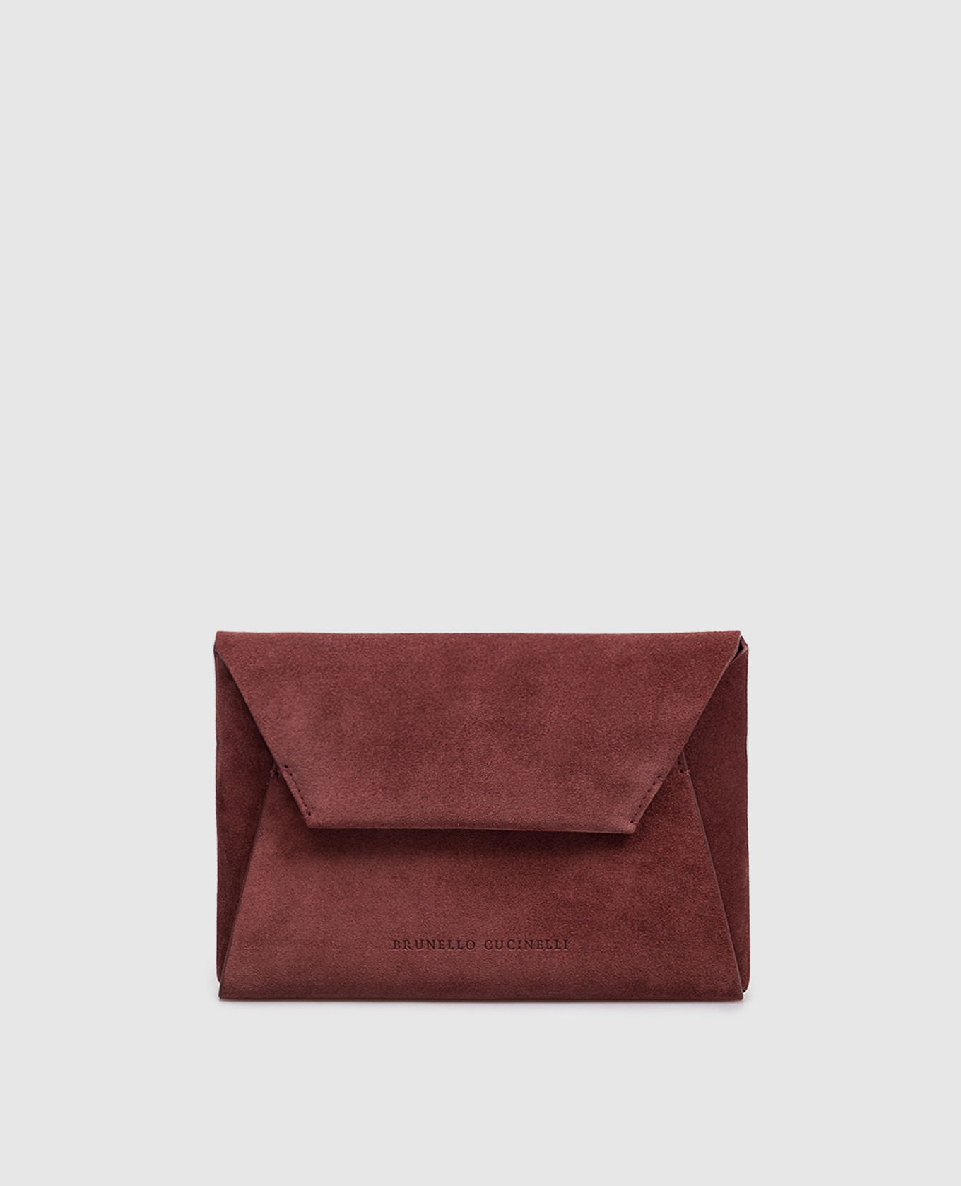 Burgundy suede clutch with embossed logo