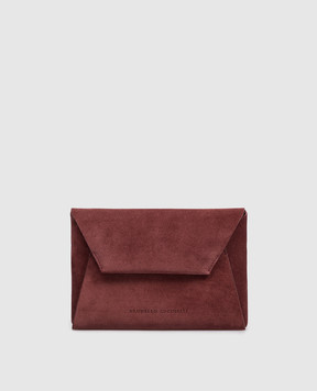 Brunello Cucinelli Burgundy suede clutch with embossed logo MWDLD2722P