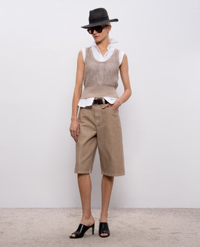 Brunello Cucinelli Beige openwork top with sequins MDV762110