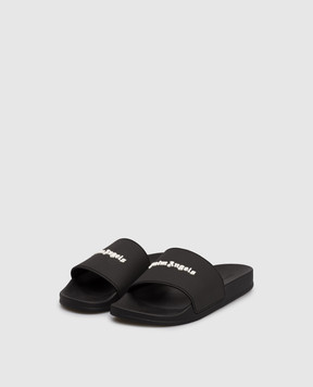 Palm Angels Black sliders with textured logo PMIC010C99MAT001