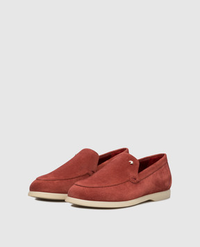 Stefano Ricci Burgundy suede loafers with textured emblem UC64G2287SDP