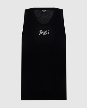 Balmain Black top with logo print GF1EB075BD40