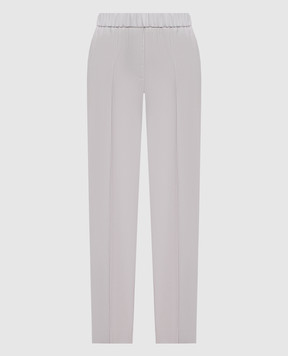 Peserico Gray wool pants with monil chain A0457203472