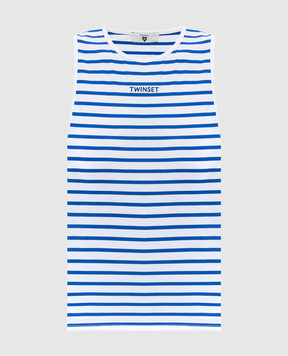 Twinset White striped top with logo embroidery 261LM2GAA