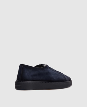 Santoni Blue suede sneakers with logo patch MBCD21571OCACAOL