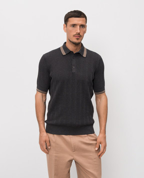 Brunello Cucinelli Gray polo with contrasting stripes M29204205P