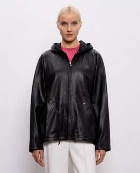 Simonetta Ravizza Black Cambridge leather jacket with hood S06JA391L16
