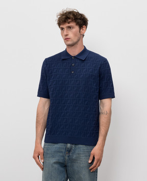Fendi Blue polo shirt with woven pattern FZC162AUW0