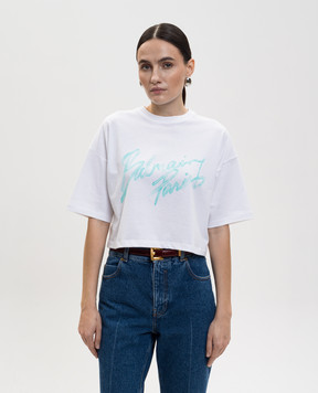 Balmain White cropped T-shirt with logo GF1EE145BD41