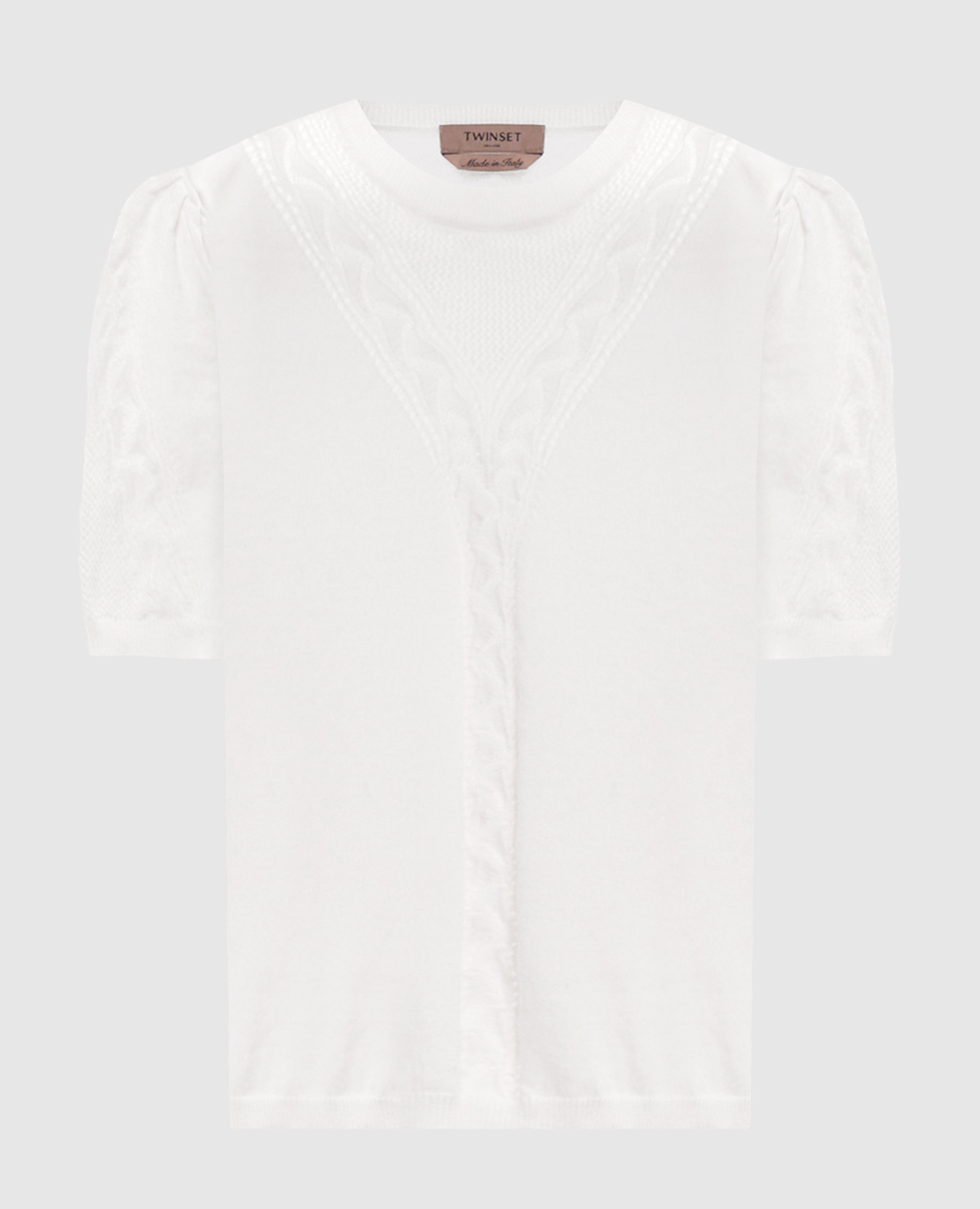 Ivory wool top with openwork pattern