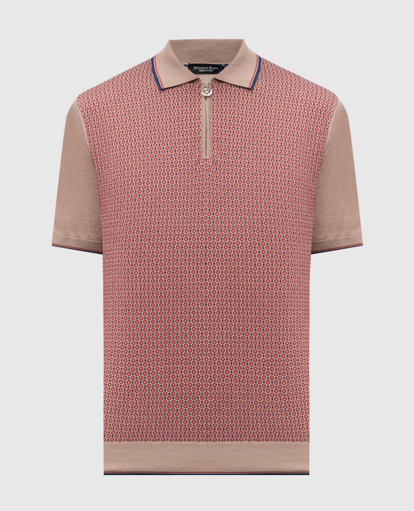 Brown polo shirt with silk in a contrasting pattern