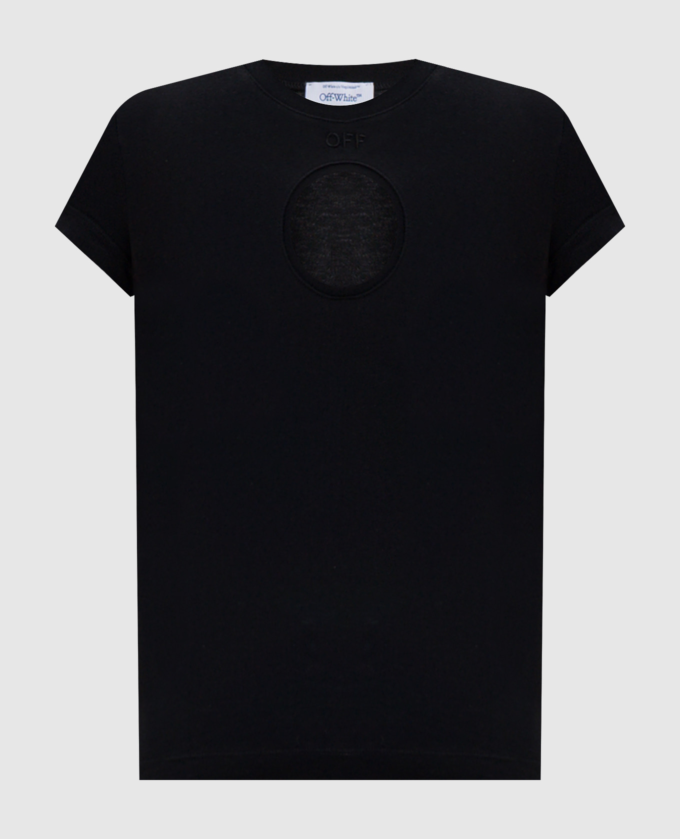 Black T-shirt with a figure-hugging neckline