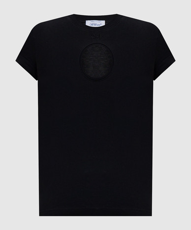 Czarny T-shirt z dopasowanym dekoltem