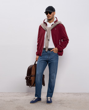 Brunello Cucinelli Burgundy windbreaker with embroidered emblem MM49A7440G