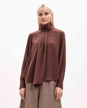 Brunello Cucinelli Brown silk blouse with monil chain MP993B1G04