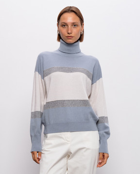 Peserico Blue wool, silk and cashmere sweater with monil chain A99863F12C9283