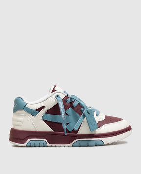 Off-White Out Of Office Kids Burgundy Leather Sneakers with Logo Patch OF06017210