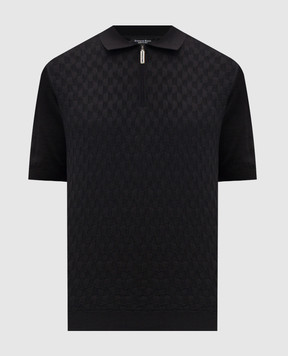 Stefano Ricci Black polo shirt with patterned silk K818110P31F26176