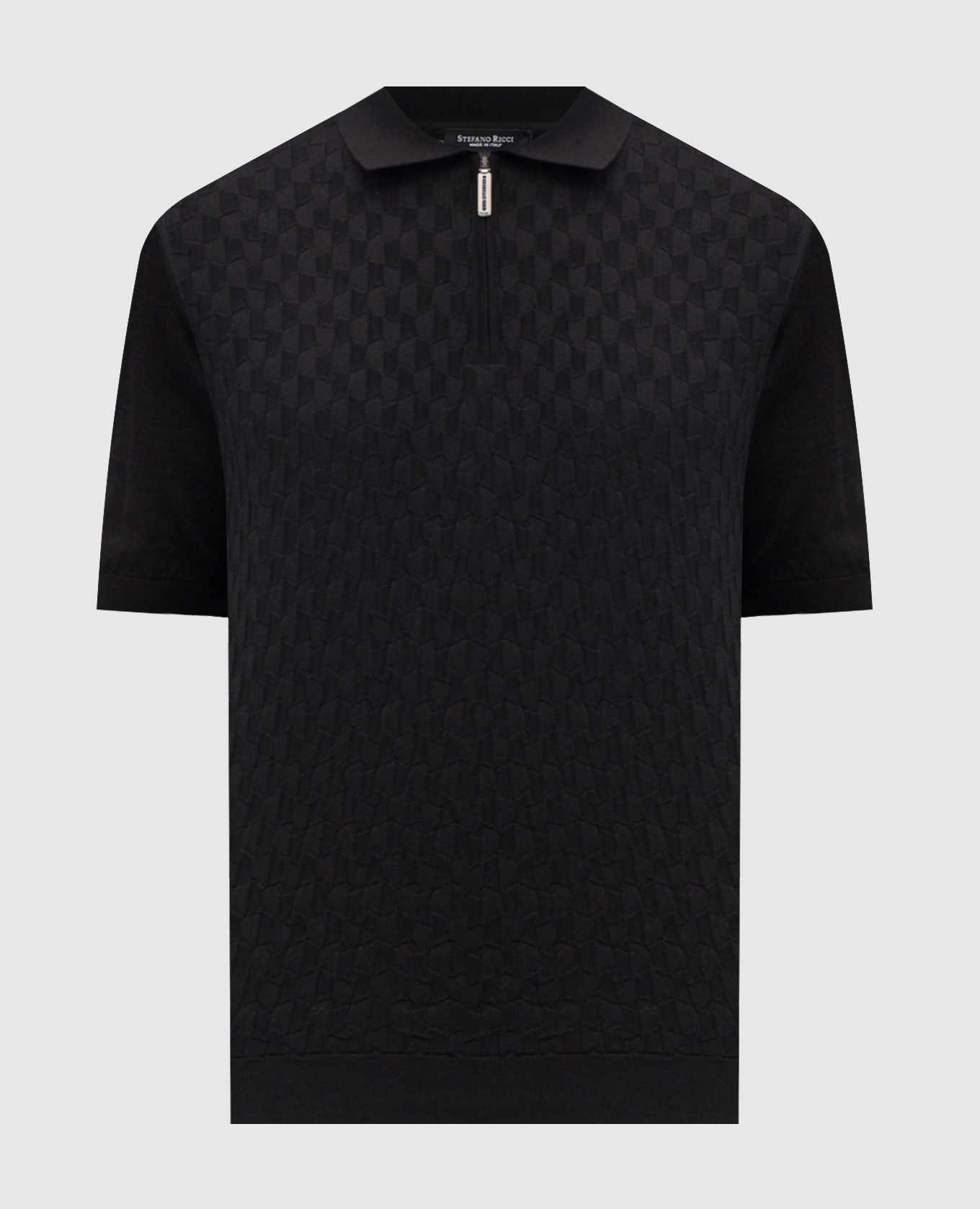 Black polo shirt with patterned silk